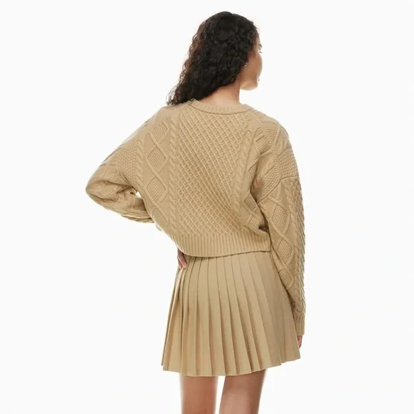 Aritzia Sunday Best Peggy Cropped Merino Wool Cable Knit Cream Sweater 2XS - Picture 4 of 14